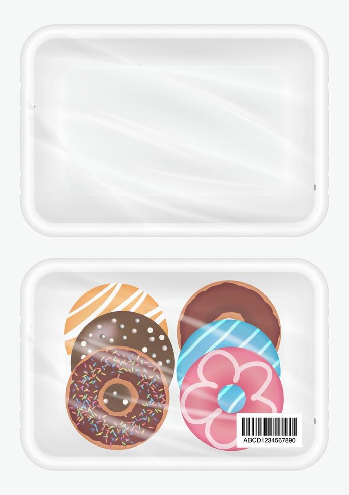 Download Top View Of White Polystyrene Packaging Mockup With Donut Inside 2317866 Vector Art At Vecteezy