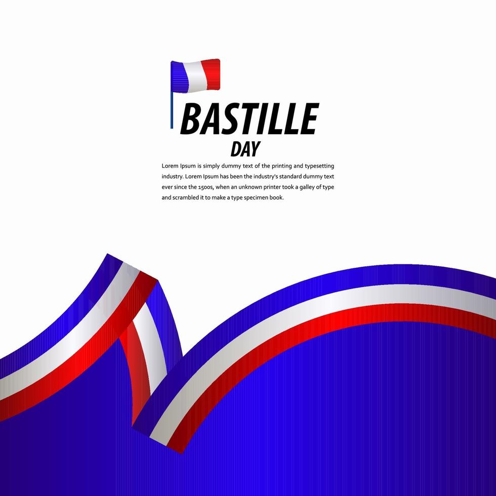 Happy Bastille Day Celebration, Poster, Ribbon banner vector template design illustration