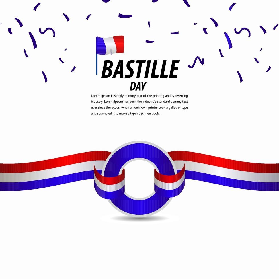 Happy Bastille Day Celebration, Poster, Ribbon banner vector template design illustration