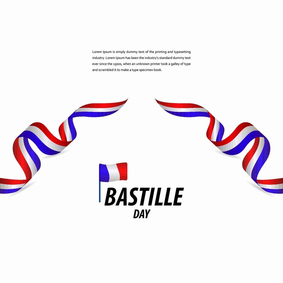 Happy Bastille Day Celebration, Poster, Ribbon banner vector template design illustration