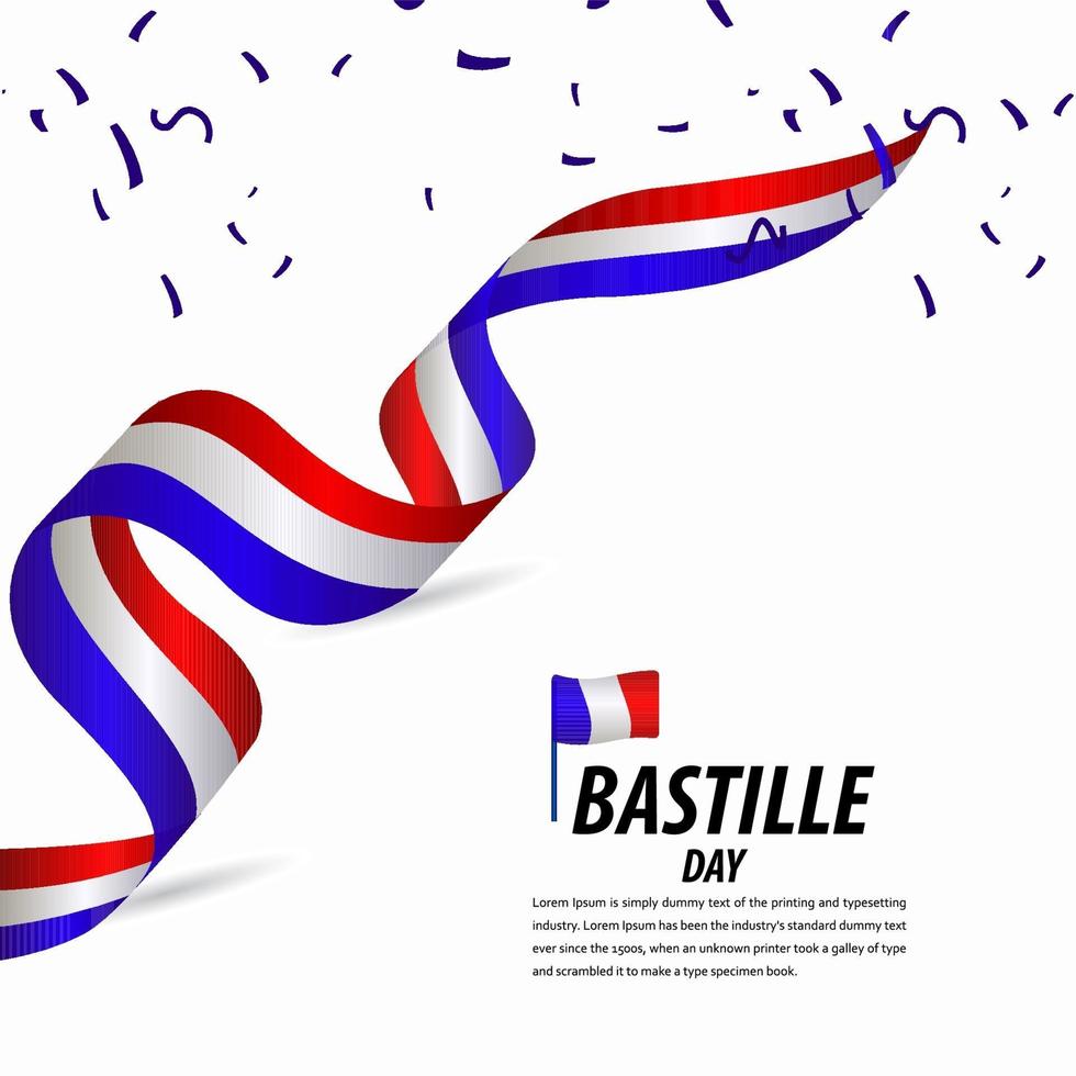 Happy Bastille Day Celebration, Poster, Ribbon banner vector template design illustration