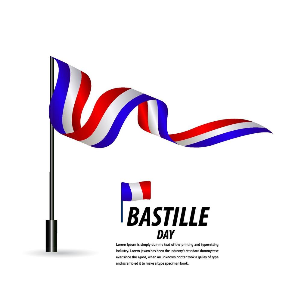 Happy Bastille Day Celebration, Poster, Ribbon banner vector template design illustration