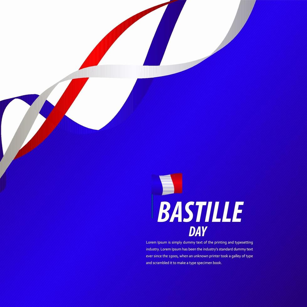 Happy Bastille Day Celebration, Poster, Ribbon banner vector template design illustration