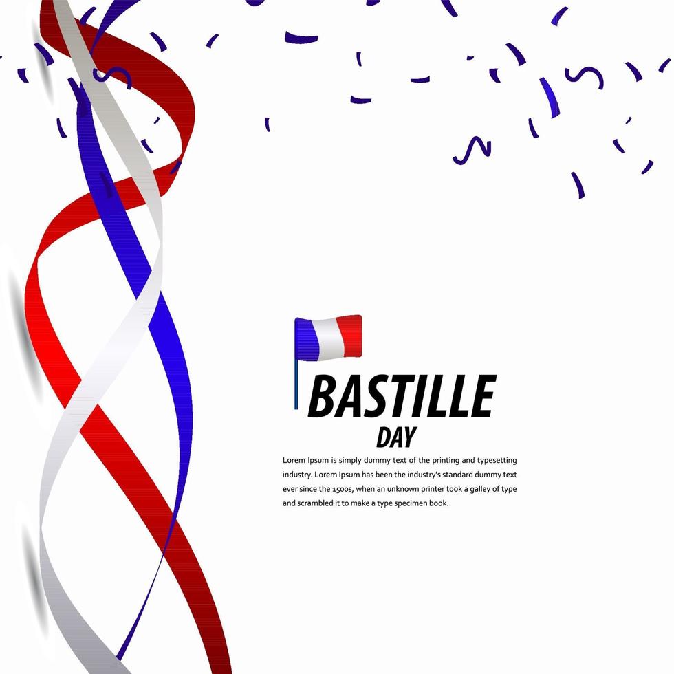 Happy Bastille Day Celebration, Poster, Ribbon banner vector template design illustration