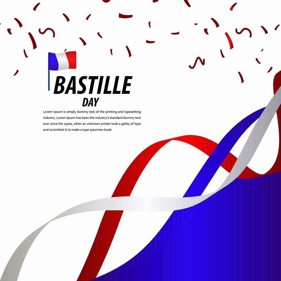 Feliz celebración del día de la bastilla, cartel, banner de cinta ilustración de diseño de plantilla de vector