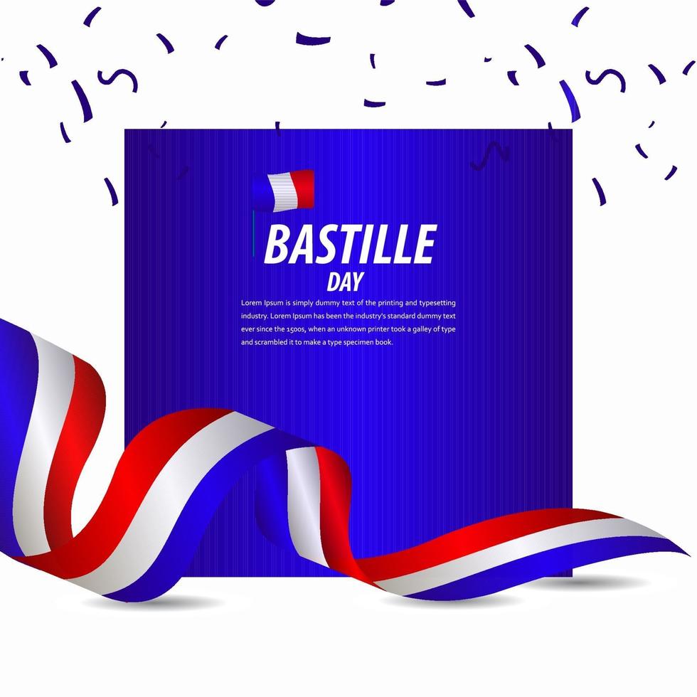 Happy Bastille Day Celebration, Poster, Ribbon banner vector template design illustration