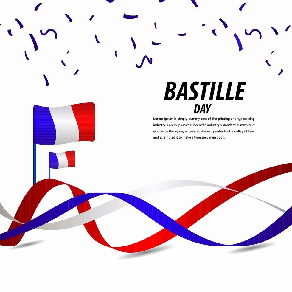 Happy Bastille Day Celebration, Poster, Ribbon banner vector template design illustration