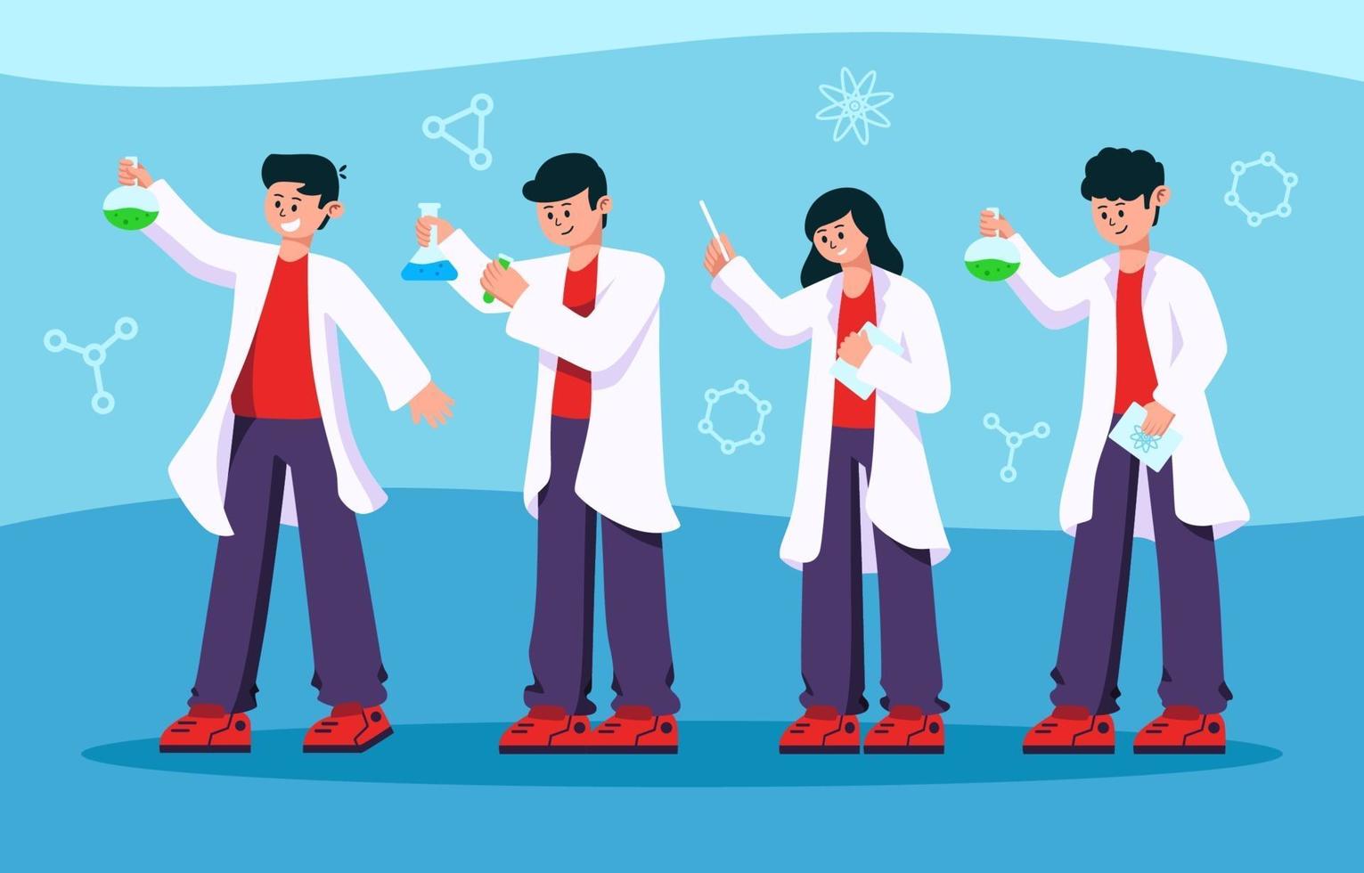 Students Wear Lab Coat Character Set vector