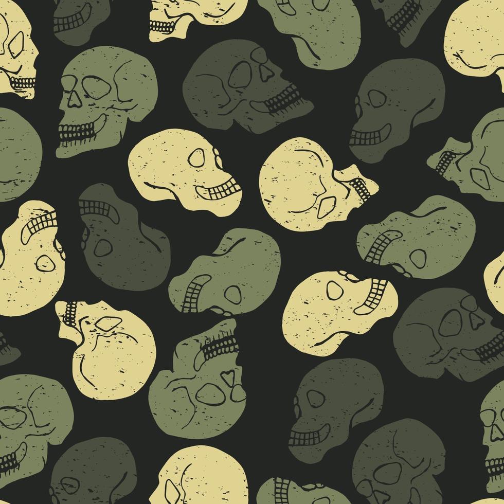 Flat seamless pattern with camouflage skulls. Background pattern with attritions for print, web, fabric. vector