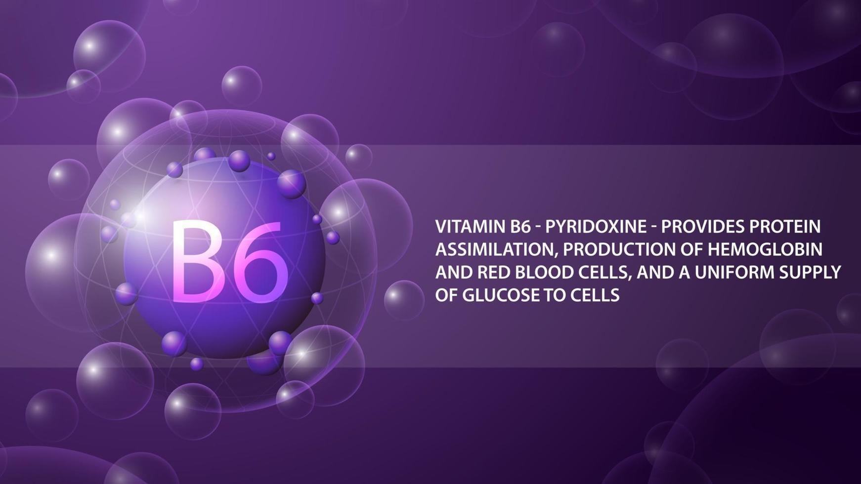 Vitamin B6, purple information poster with purple abstract medicine capsule of vitamin B6