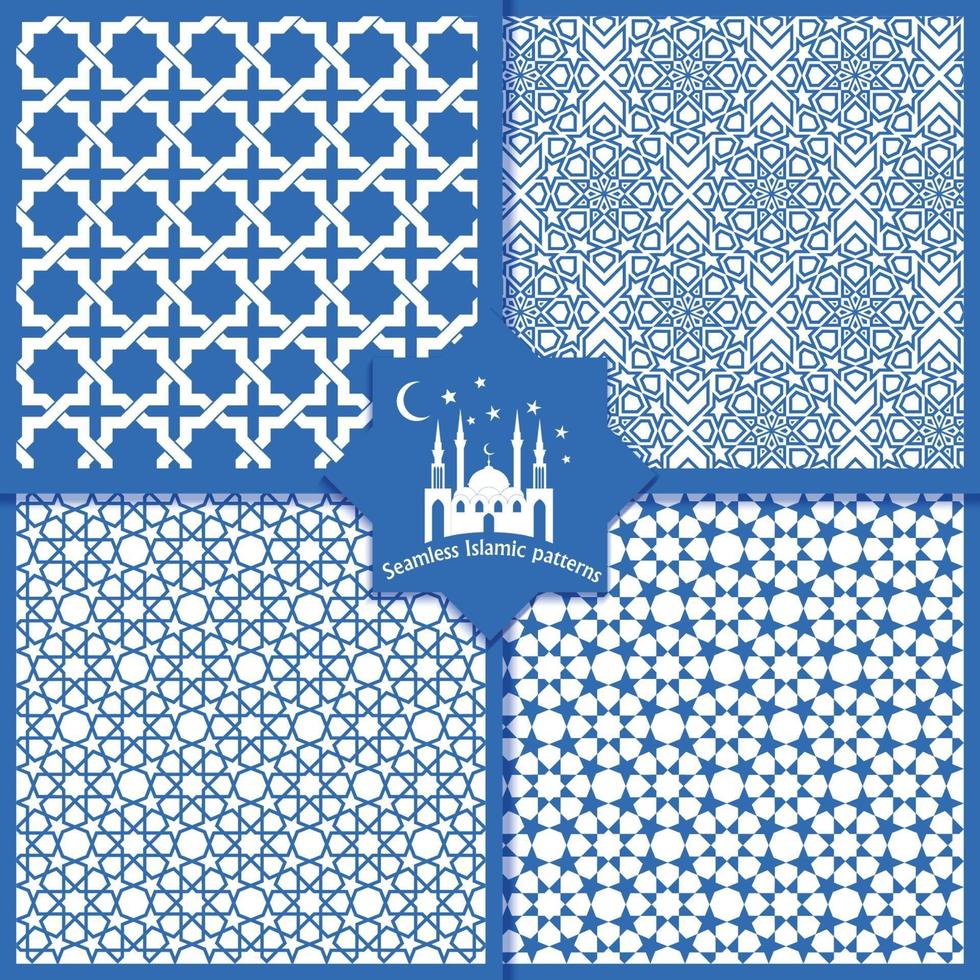 Seamless Islamic pattern set in blue vector