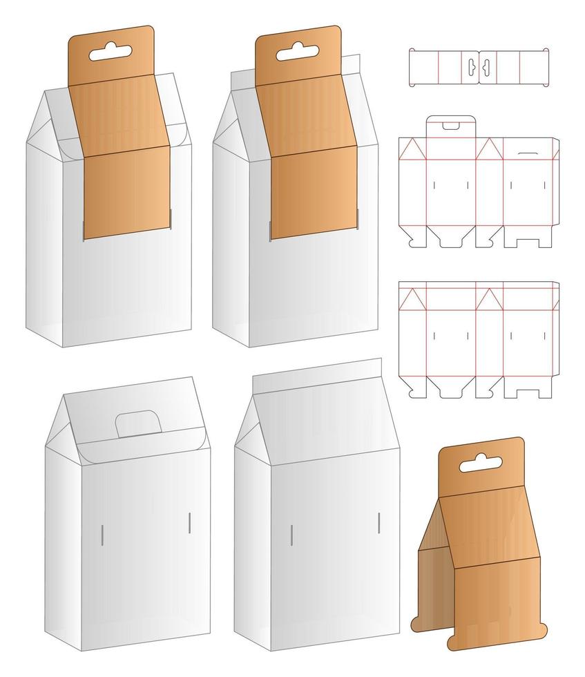 diseño de plantilla troquelada de embalaje de caja. Maqueta 3d vector