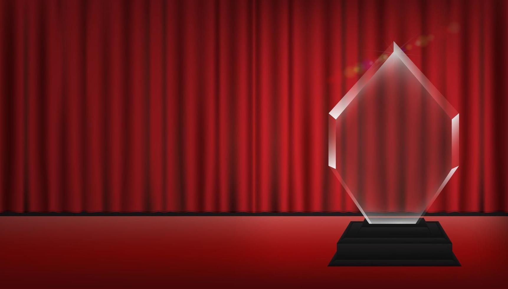 acrylic trophy with red curtain stage background vector
