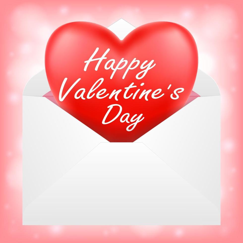 happy valentine day with red heart in envelope vector