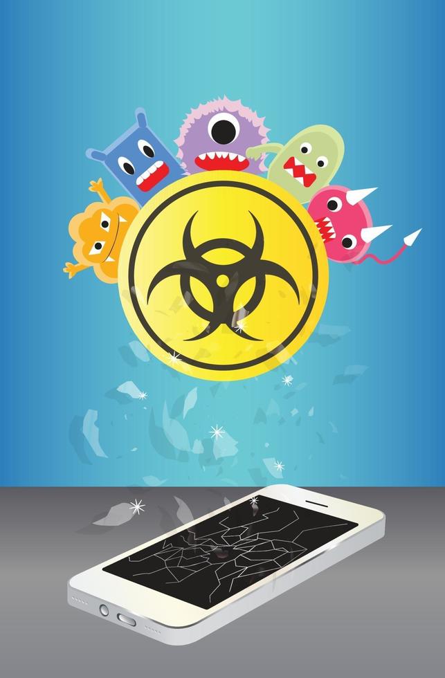 virus infected on broken smartphone vector
