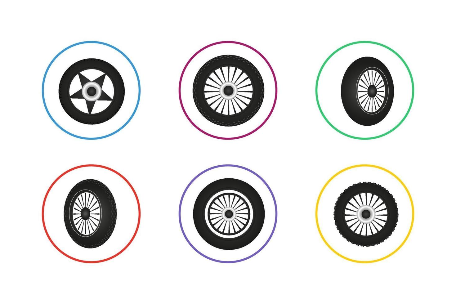Colorful Wheel Icon Set vector