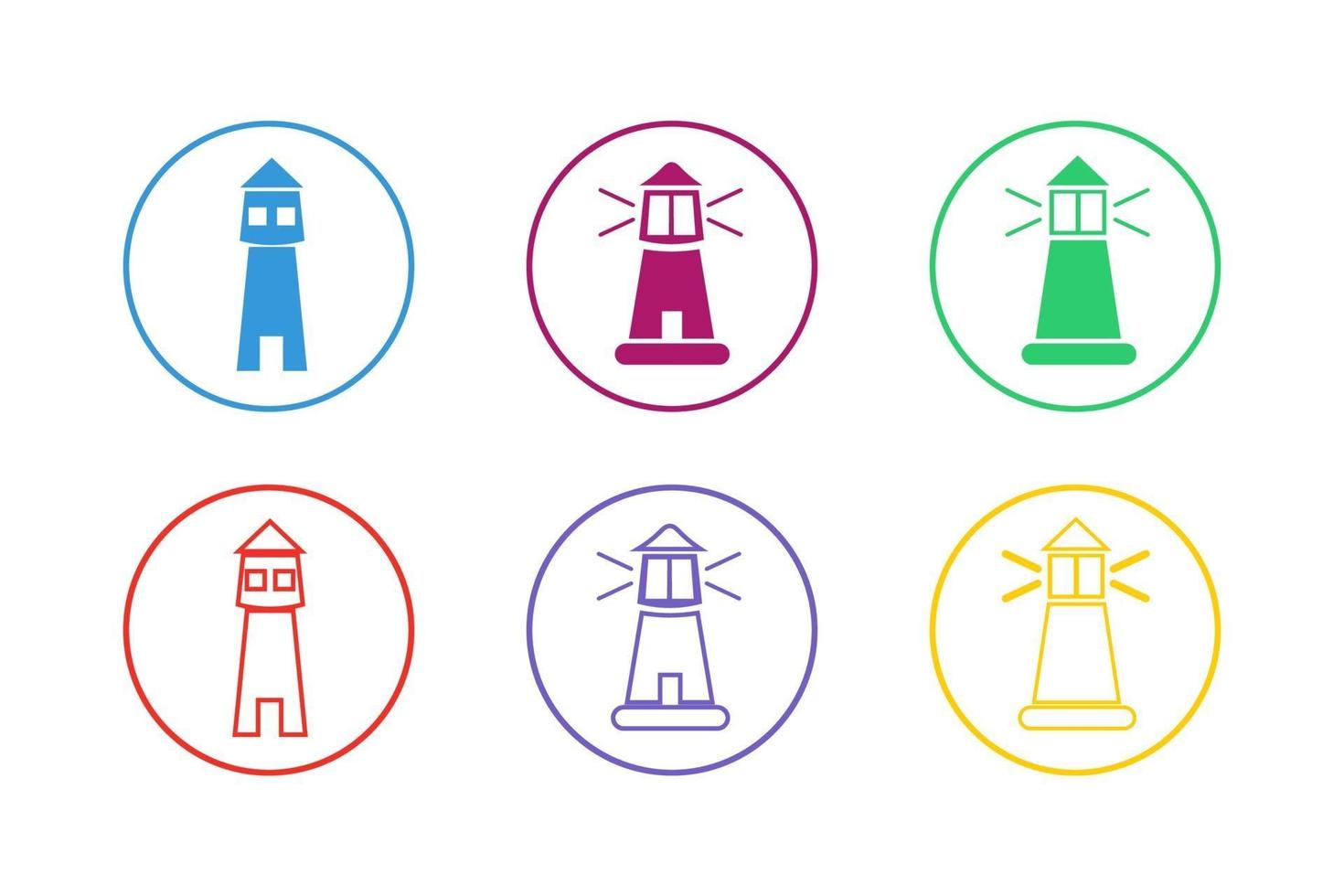 Colorful Lighthouse Icon Set vector