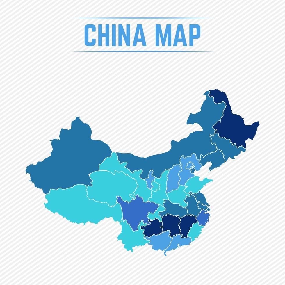 mapa detallado de china con regiones vector