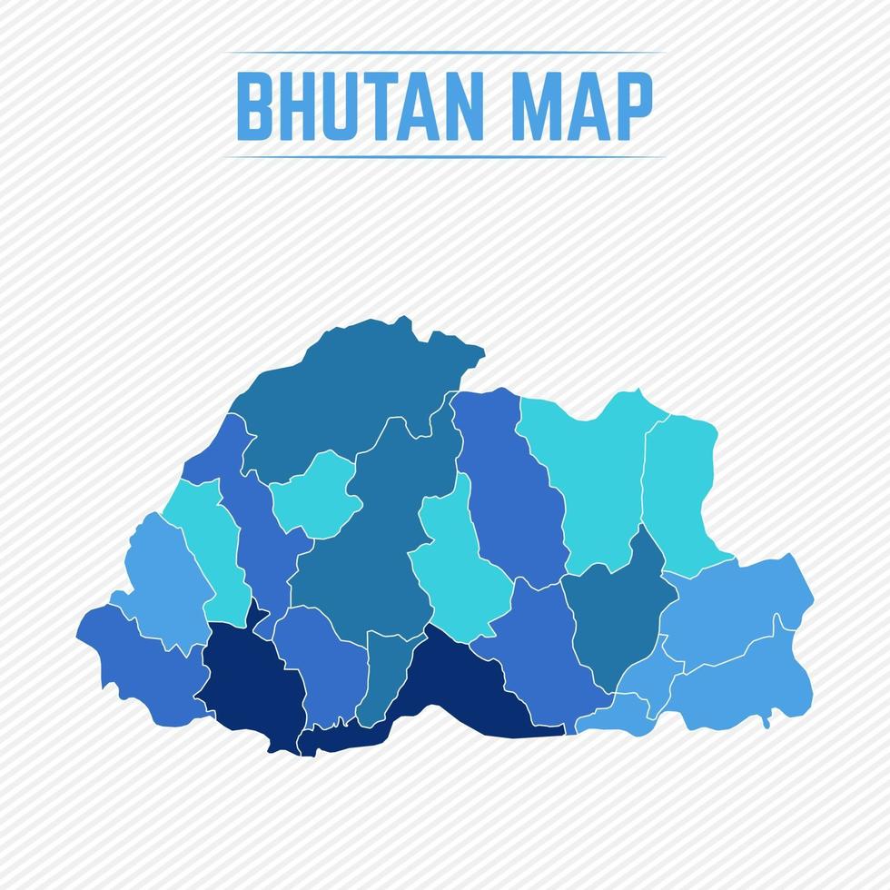 Bután mapa detallado con regiones vector