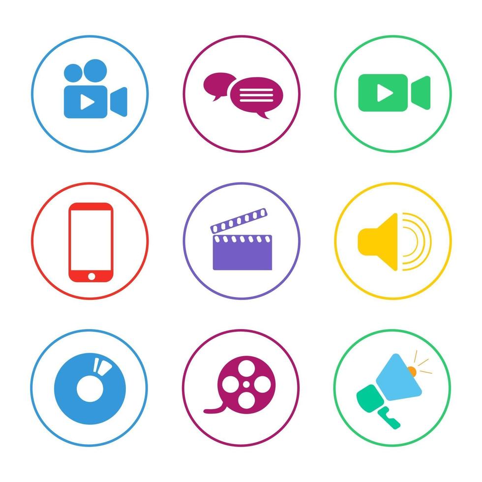 conjunto de iconos de medios coloridos vector