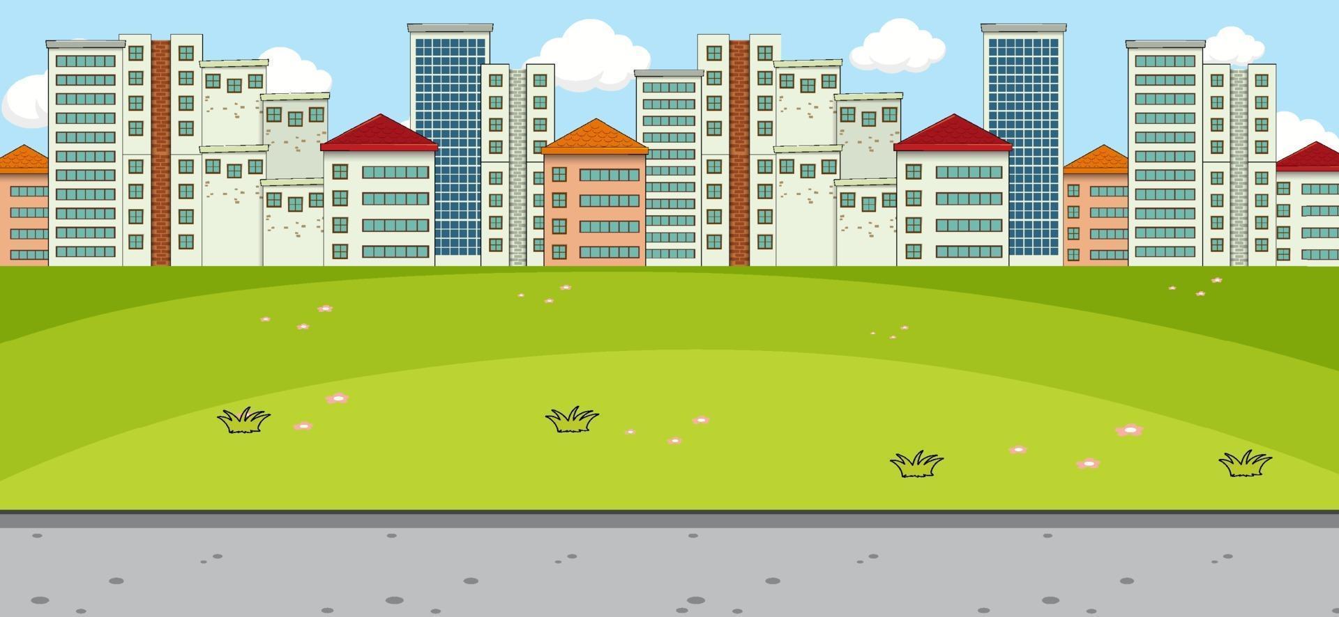 Horizontal scene with park and cityscape background vector