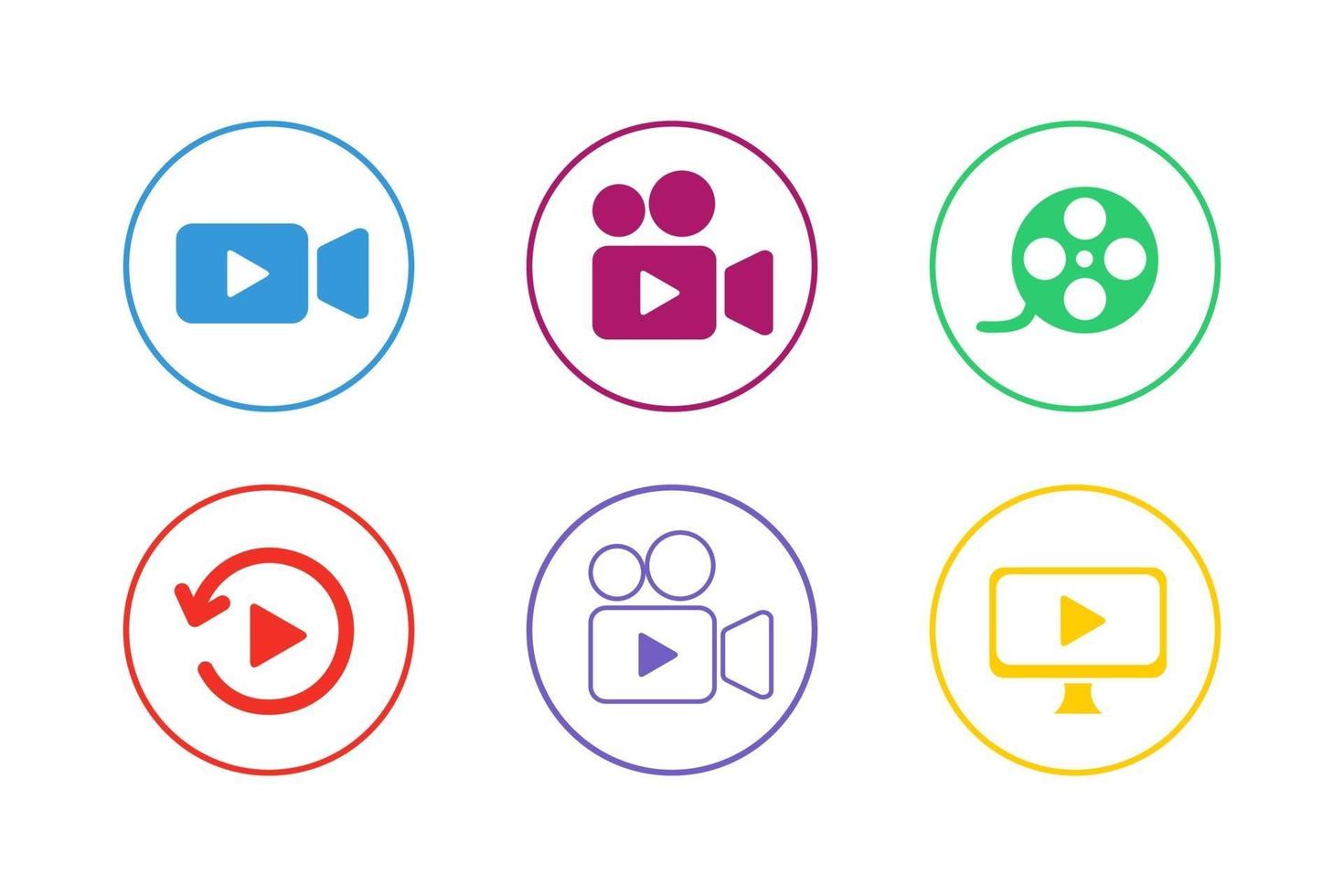 conjunto de iconos de video colorido vector