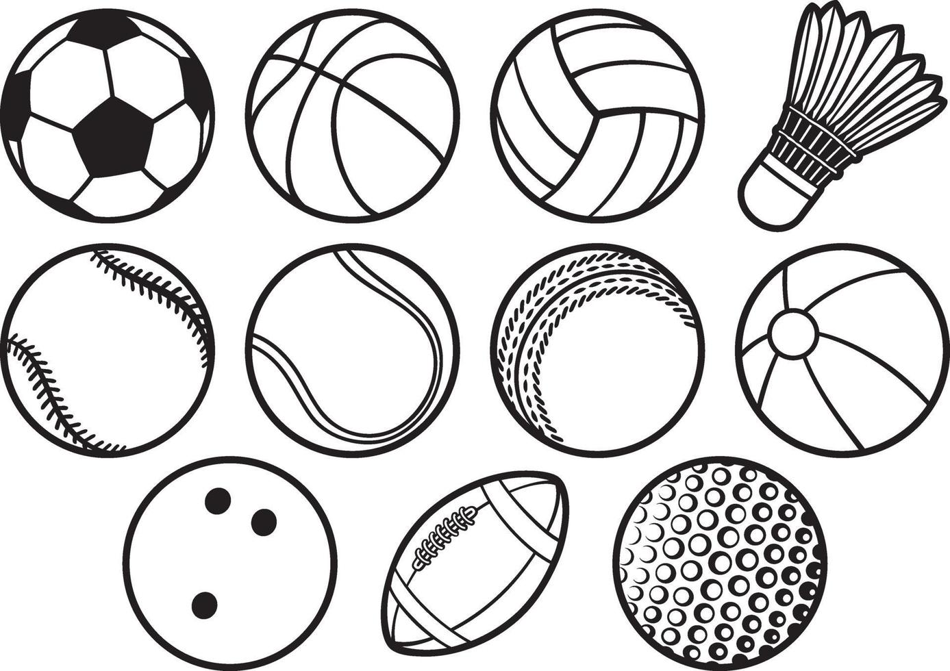 balls thin line icons set vector