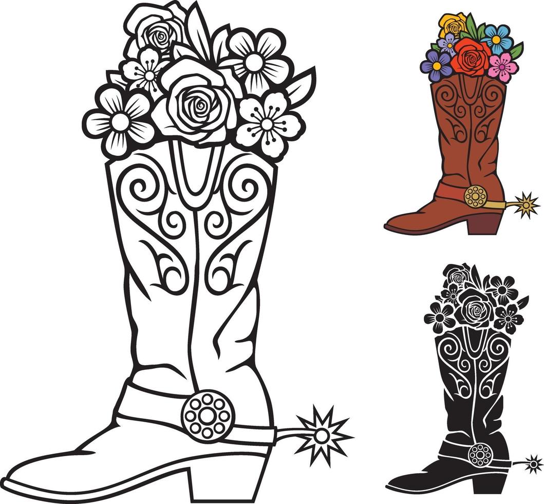 Cowboy boots with flowers vector