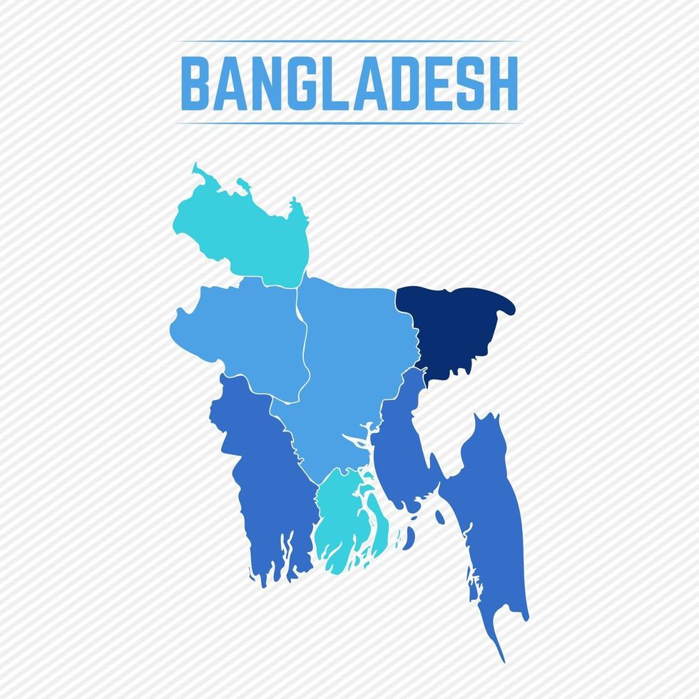 mapa detallado de bangladesh con regiones vector