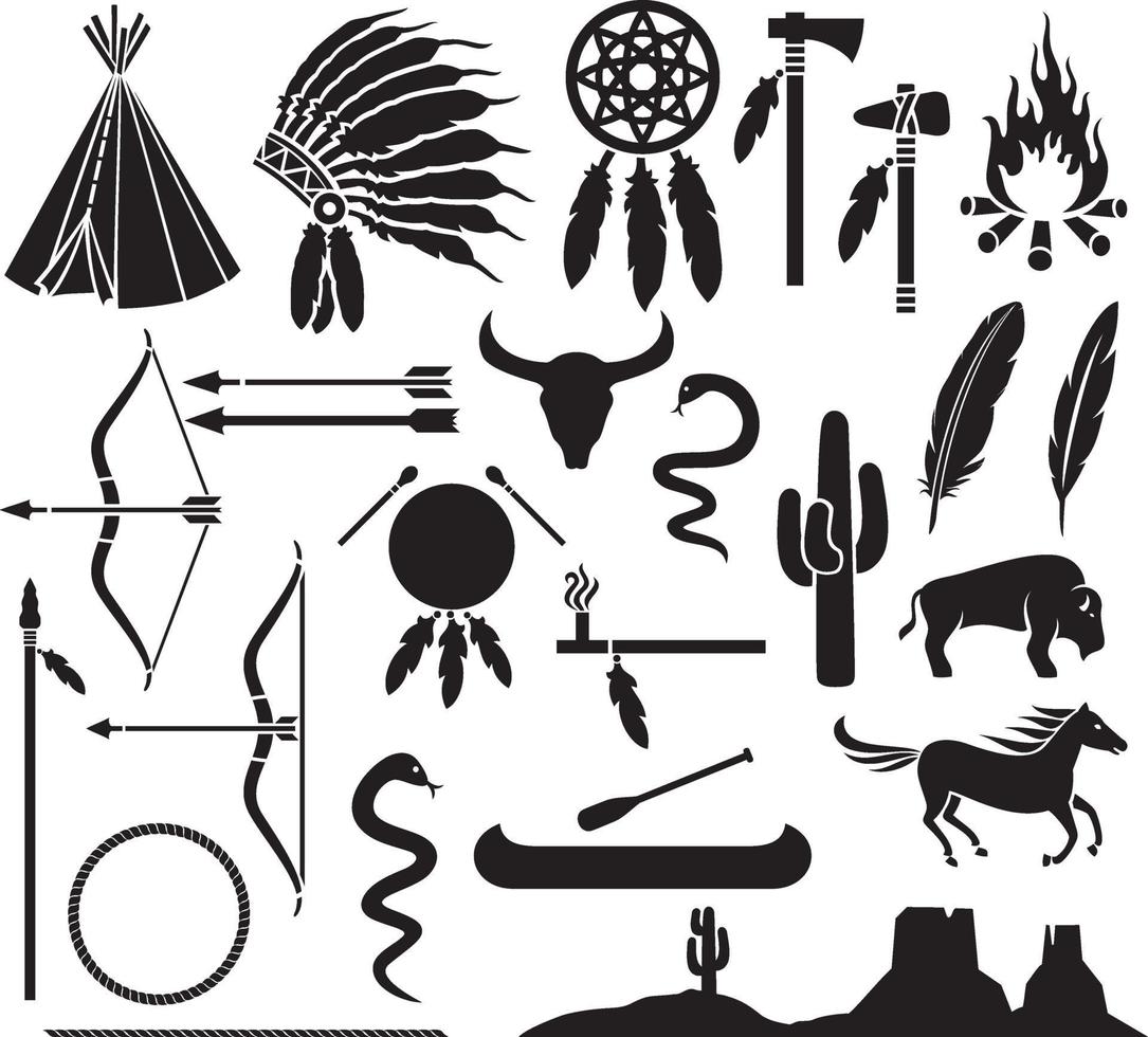 native american indian icons vector