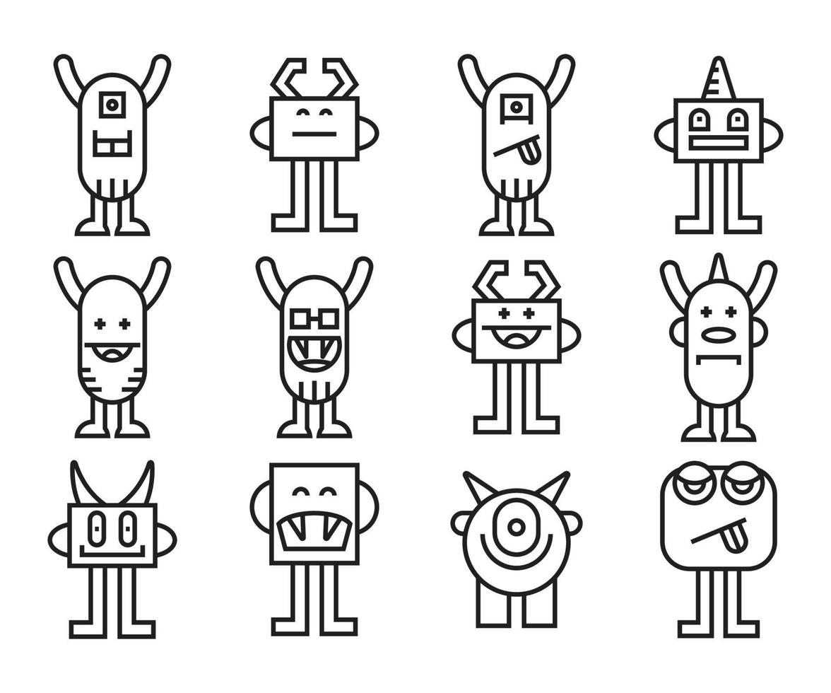 conjunto de iconos de línea de personaje de monstruo vector