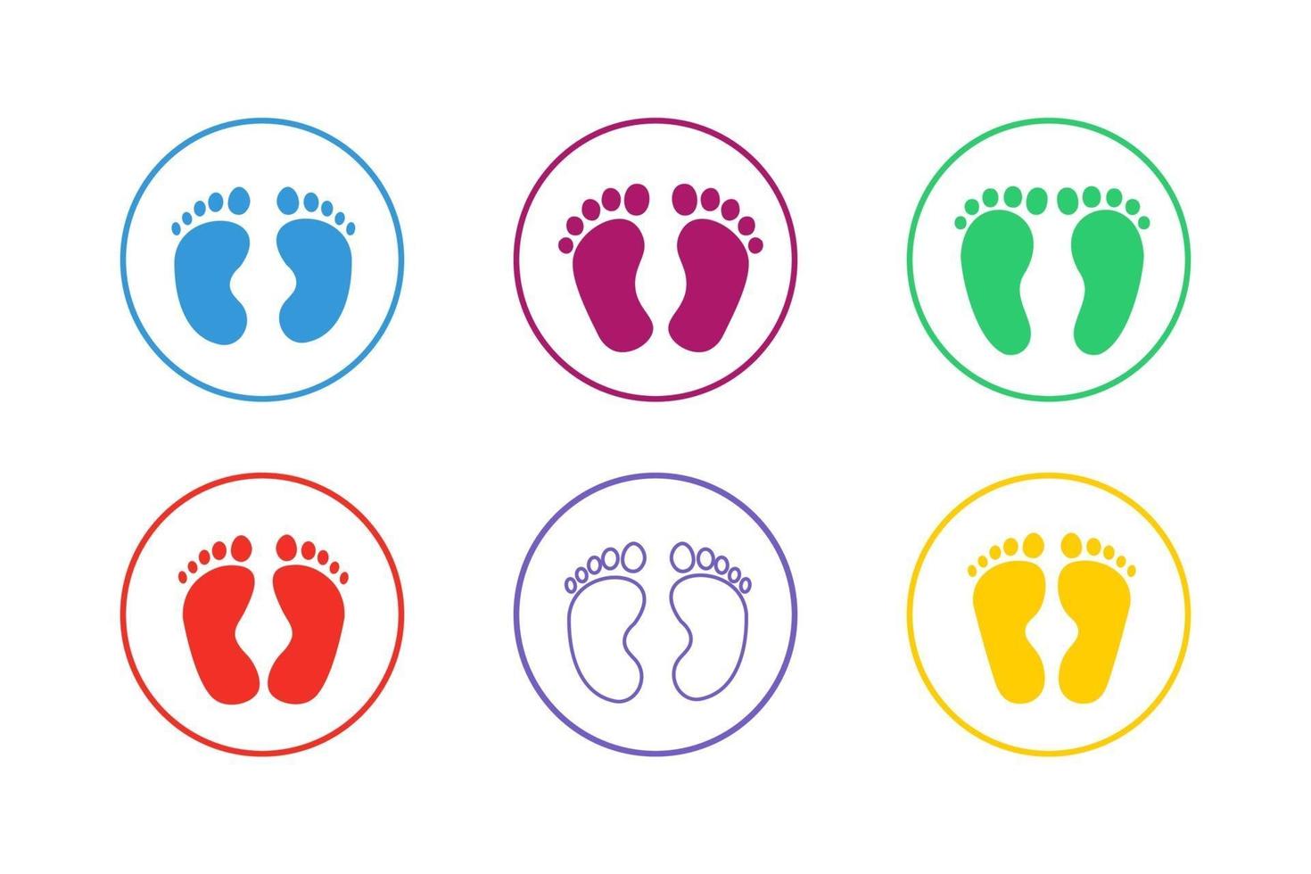 Colorful Baby Footprints Icon Set vector