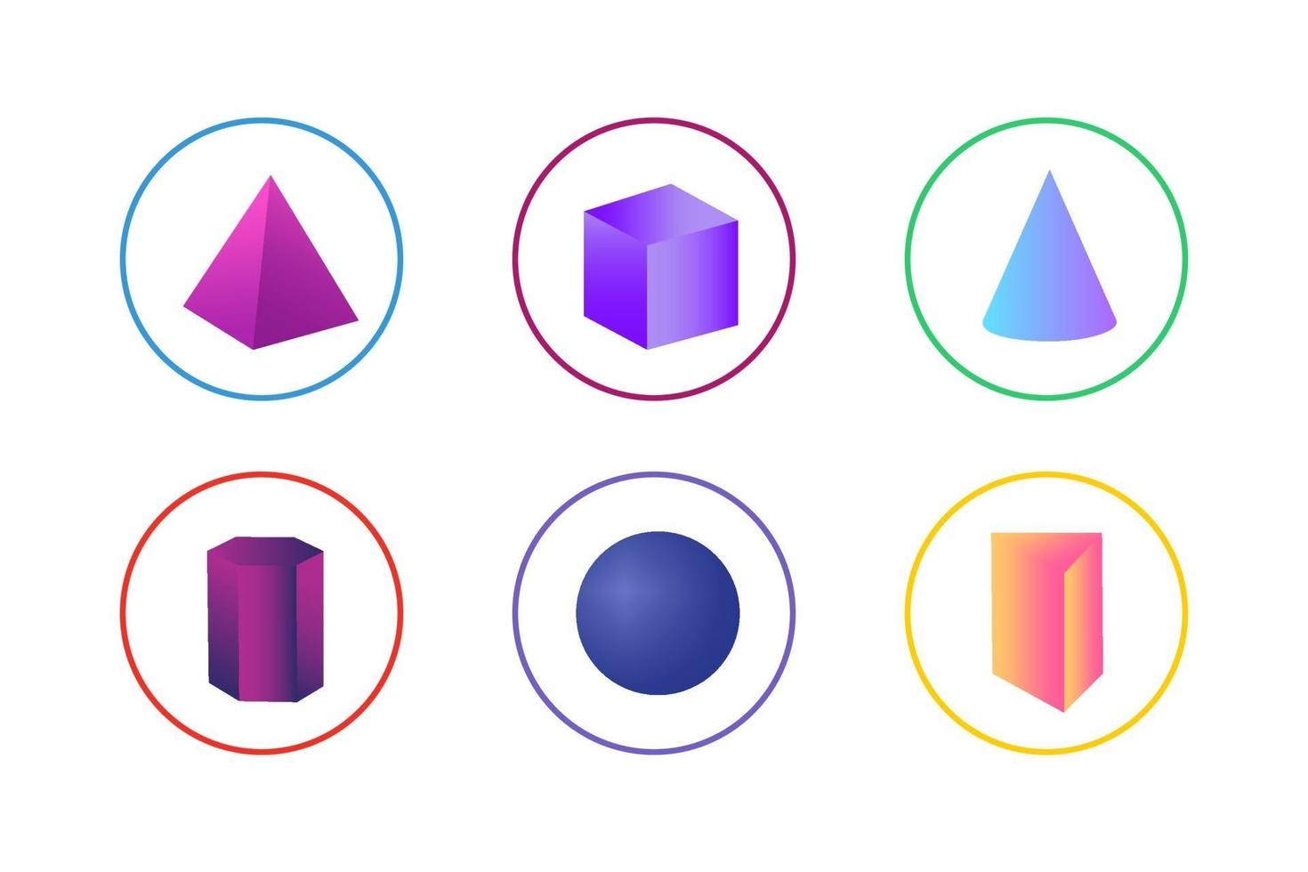 Colorful 3D Shapes Icon Set vector