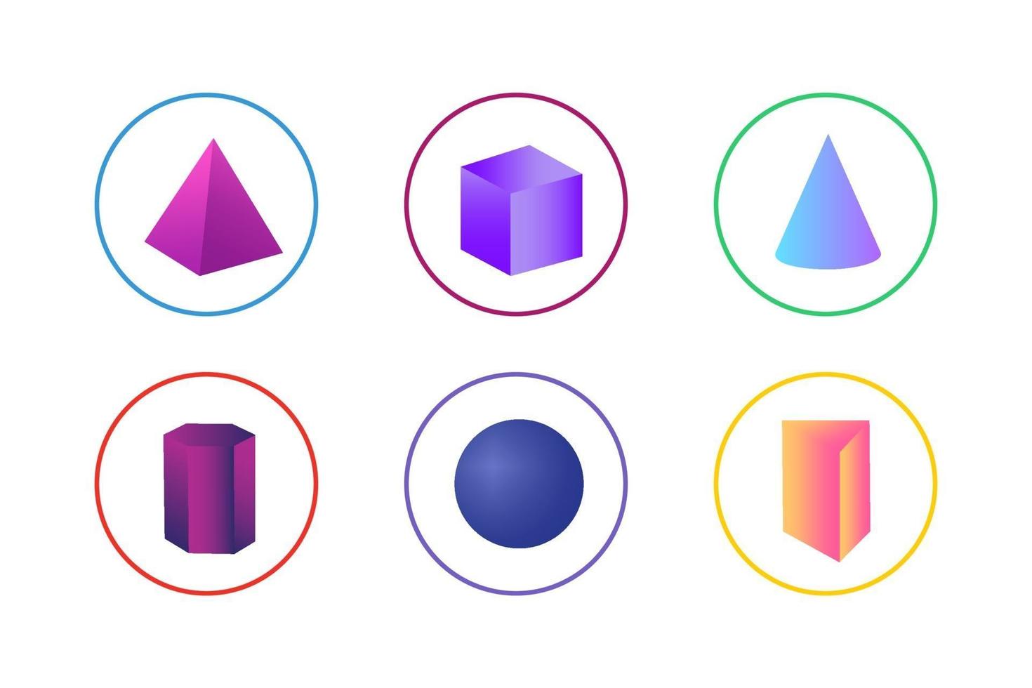 Colorful 3D Shapes Icon Set vector
