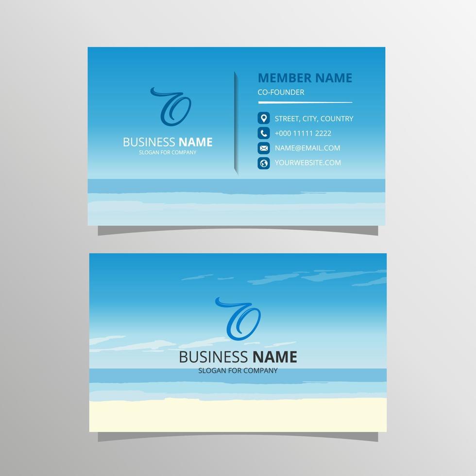 linda plantilla de tarjeta de visita azul con paisaje de playa vector