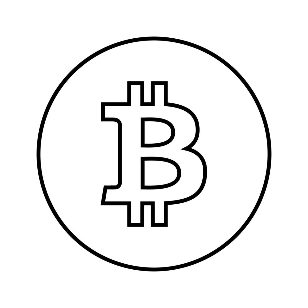 Icono de contorno redondeado de bitcoin aislado en el símbolo de criptomoneda de fondo blanco vector