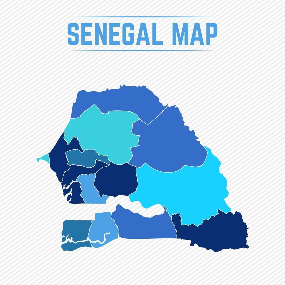 senegal mapa detallado con regiones vector