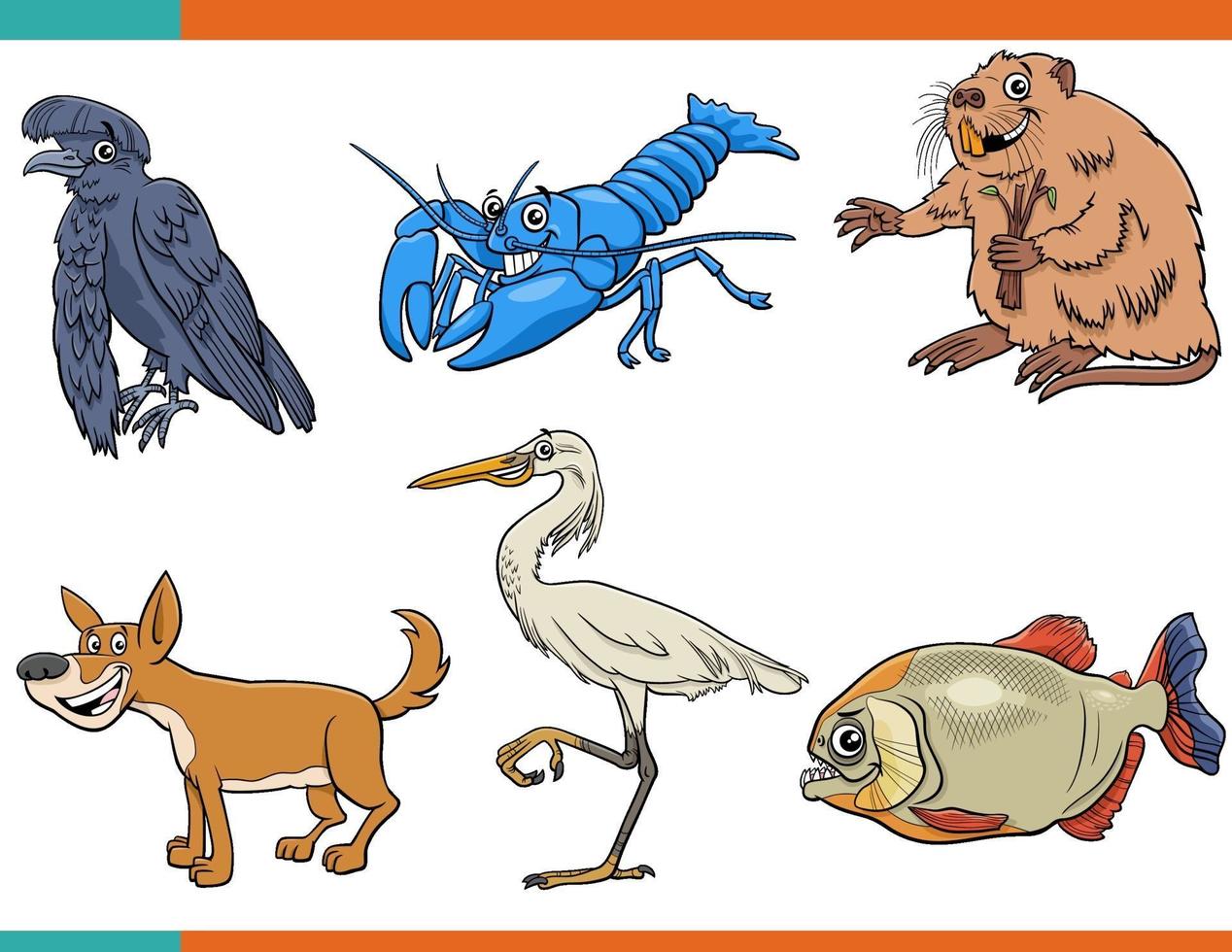 cartoon funny wild animals comic characters set vector