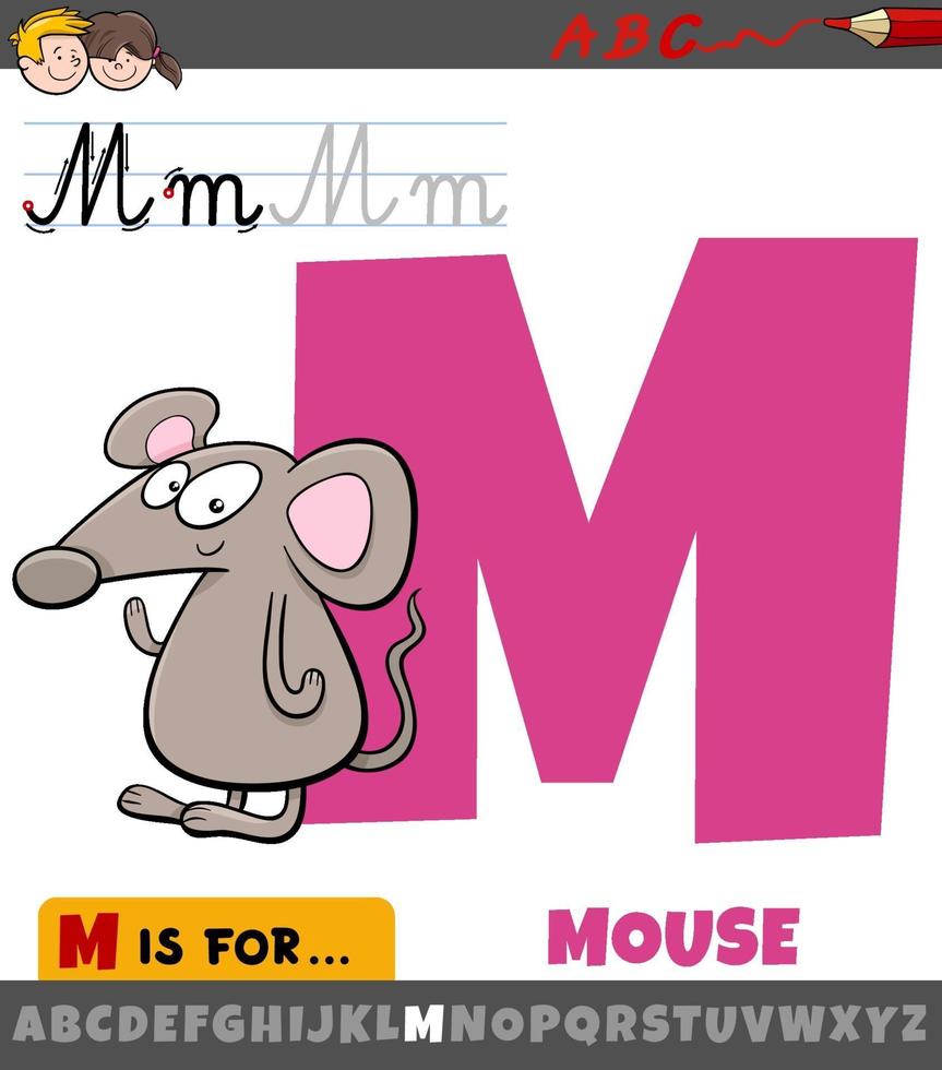 letter M from alphabet with cartoon mouse animal vector