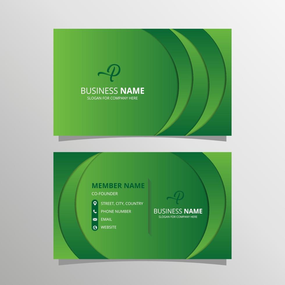 Abstract Green Gradient Business Card Template With Curved Shapes vector