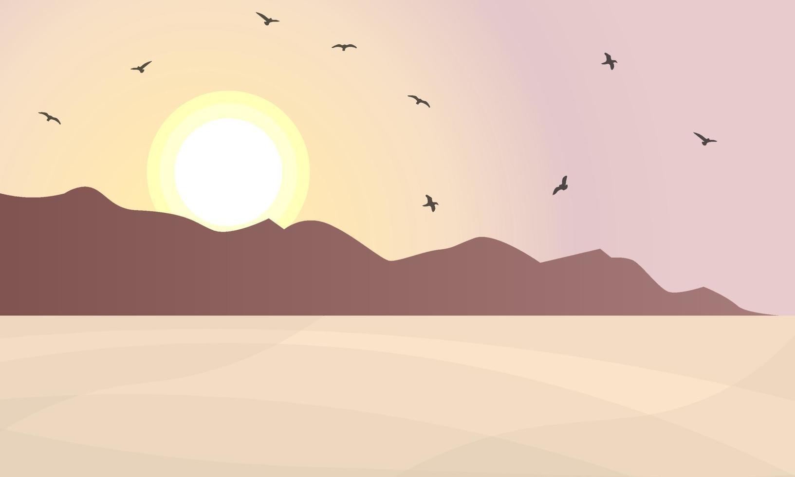 Fondo de paisaje de amanecer con mar y montaña vector