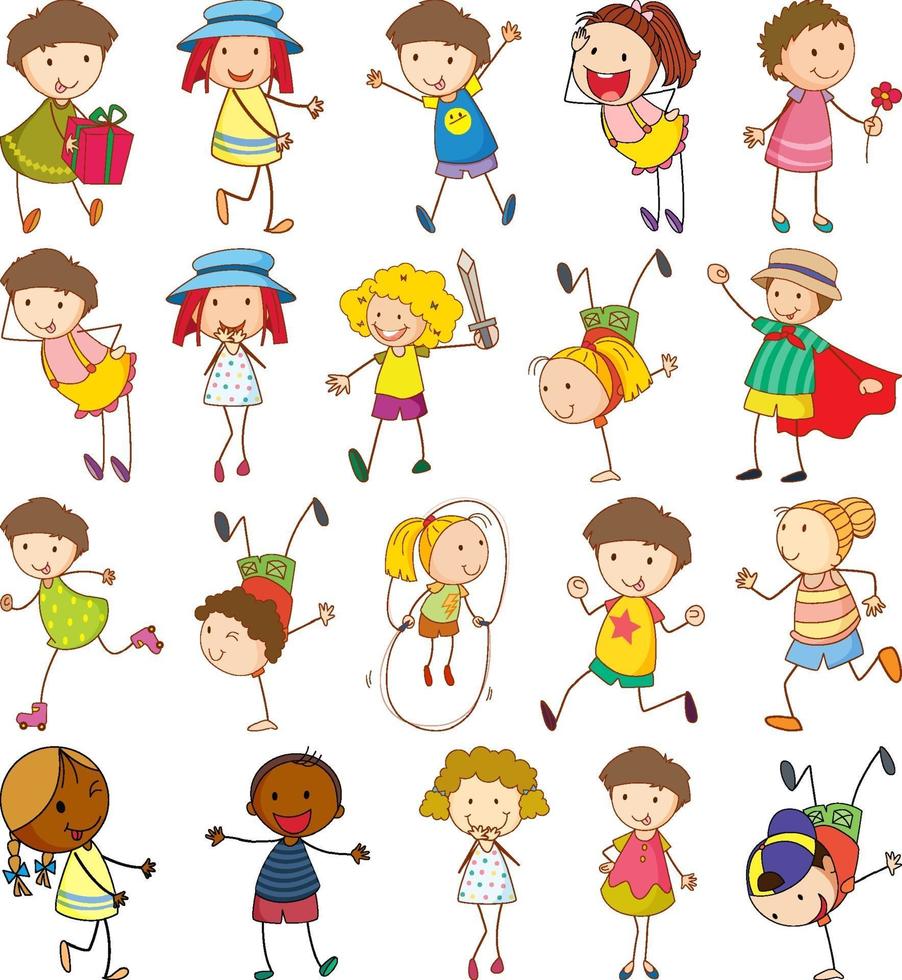 Set of different doodle kids cartoon character vector