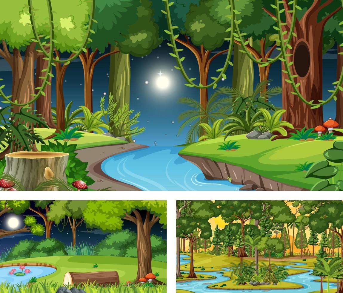 Different nature horizontal scenes set vector