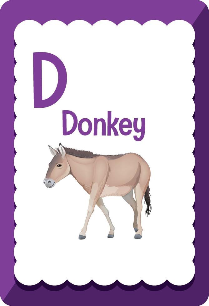 flashcard del alfabeto con la letra d para burro vector