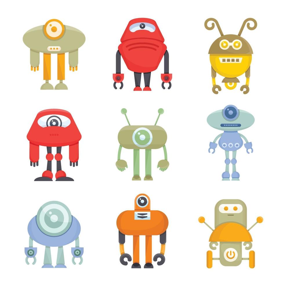 Conjunto de iconos de personaje de dibujos animados de robot vector