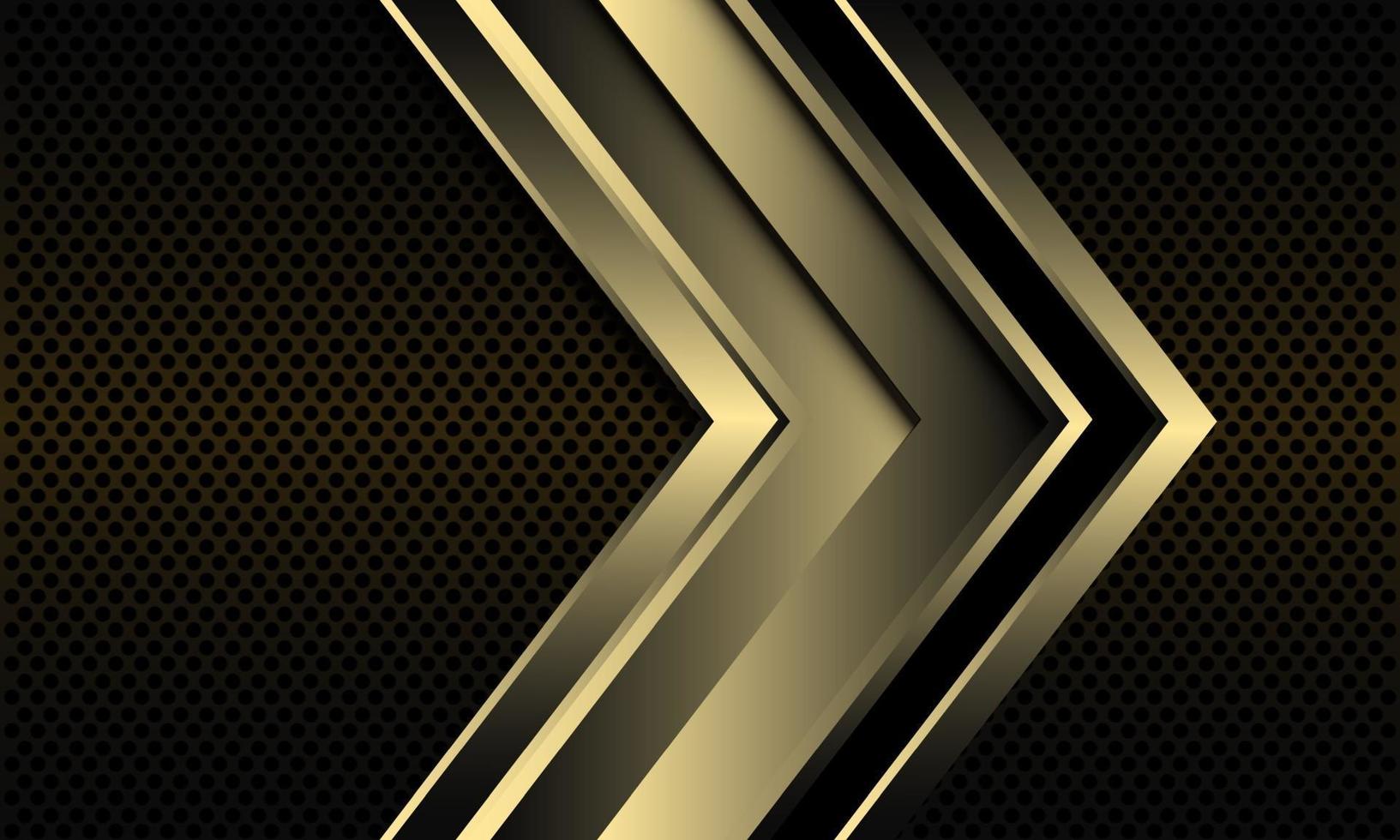 Abstract golden black line arrow direction on dark metallic circle mesh design modern luxury futuristic technology background vector illustration