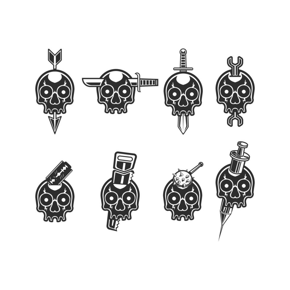 set of skull with some tools. vector illustration. icon logo