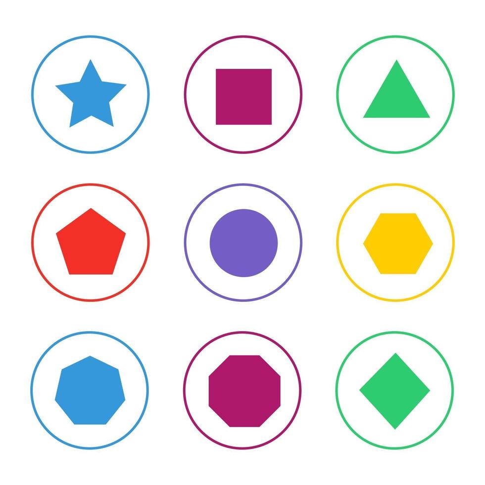 Colorful 2D Shapes Icon Set vector