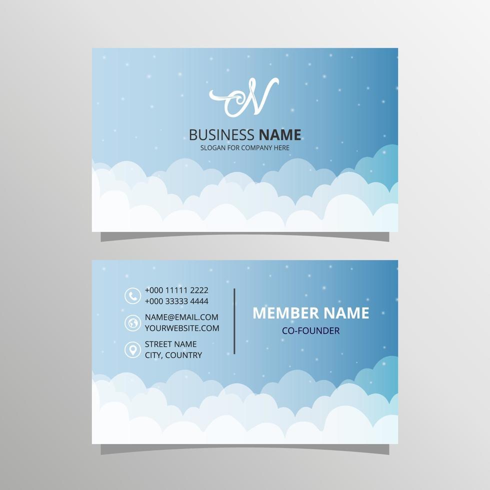 Blue Gradient Business Card Template With Clouds vector