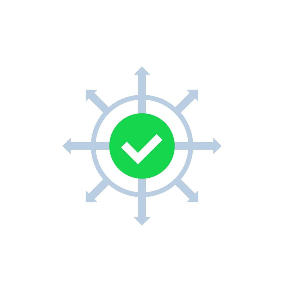 distribución, icono de vector de expansión con marca de verificación